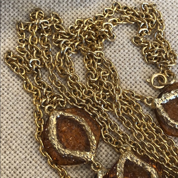 Vintage Station Necklace Amber Acrylic Accents - Picture 10 of 12